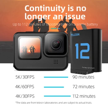 TELESIN Accessories Camera Battery for Go Pro 12 11 10 9 Long-lasting  1720 MAh Battery detail image