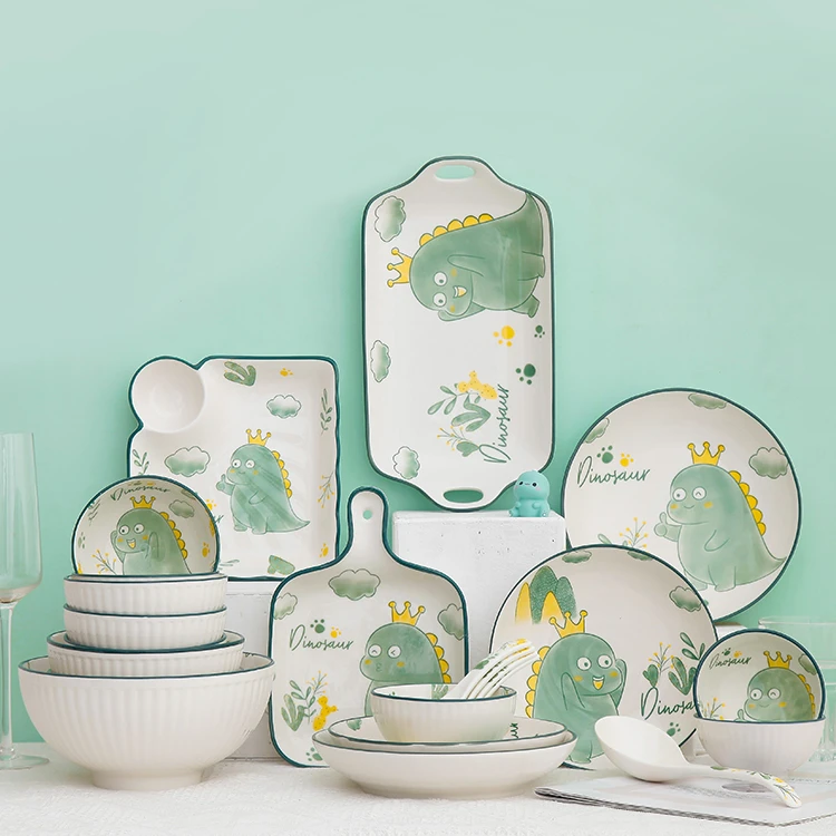 Western ceramic 56pcs Cookware Equator Jungle Series Tableware Set Bone China Bowls and Plates Porcelain Dinner set
