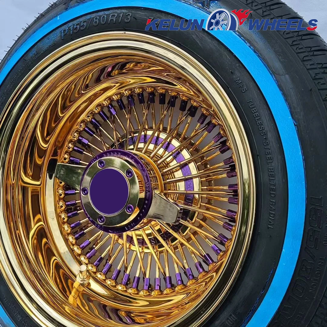 ワイヤーホイール　１３インチ　７リバ　ローライダー ローライダー 13x7 Rev 100 クロスレーススポーク オールゴールド
