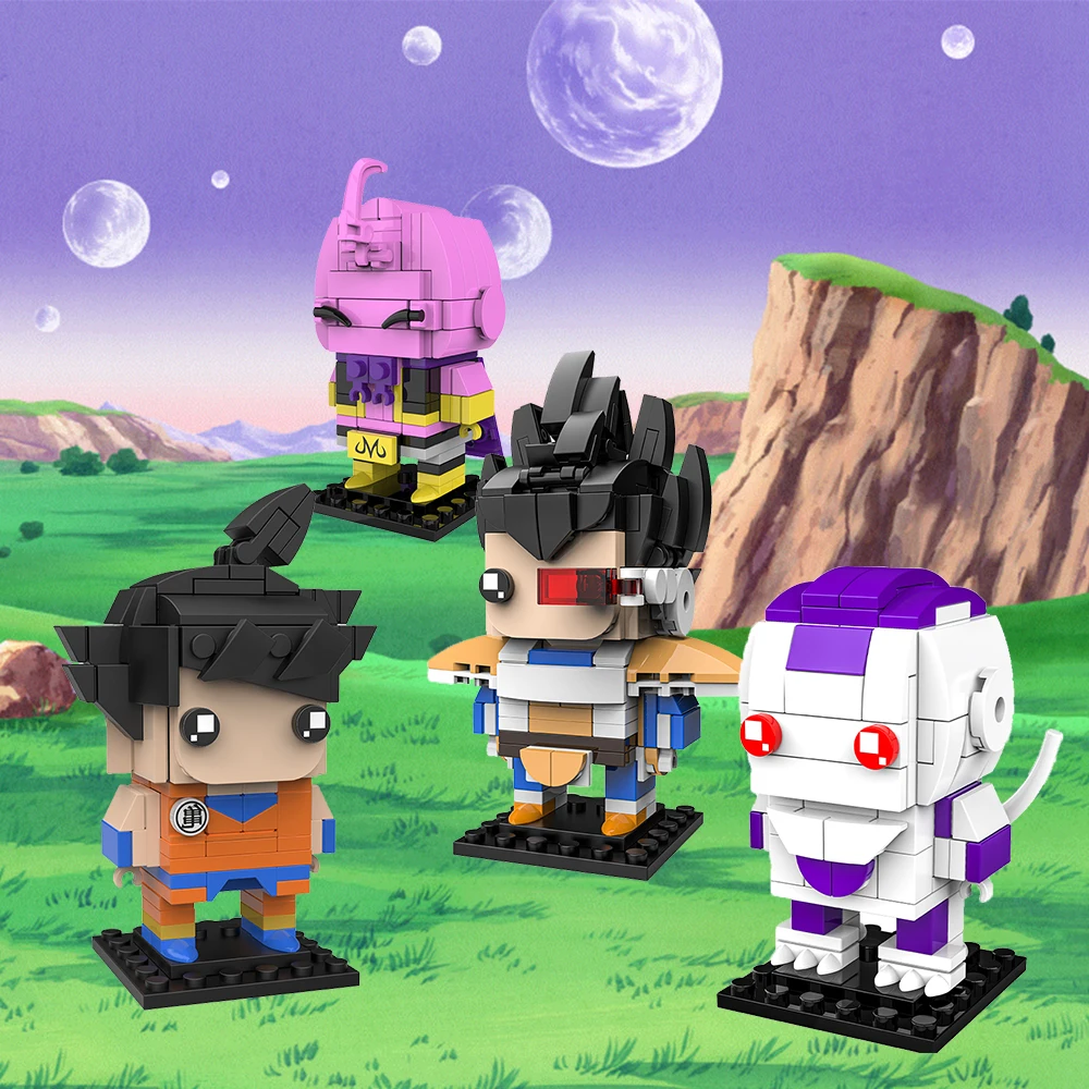 Japanese Anime Kids Mini Bricks Toy Square Head Figure Frieza Majin Buu Vegeta Son Goku Character Building Block Sets Brick Head