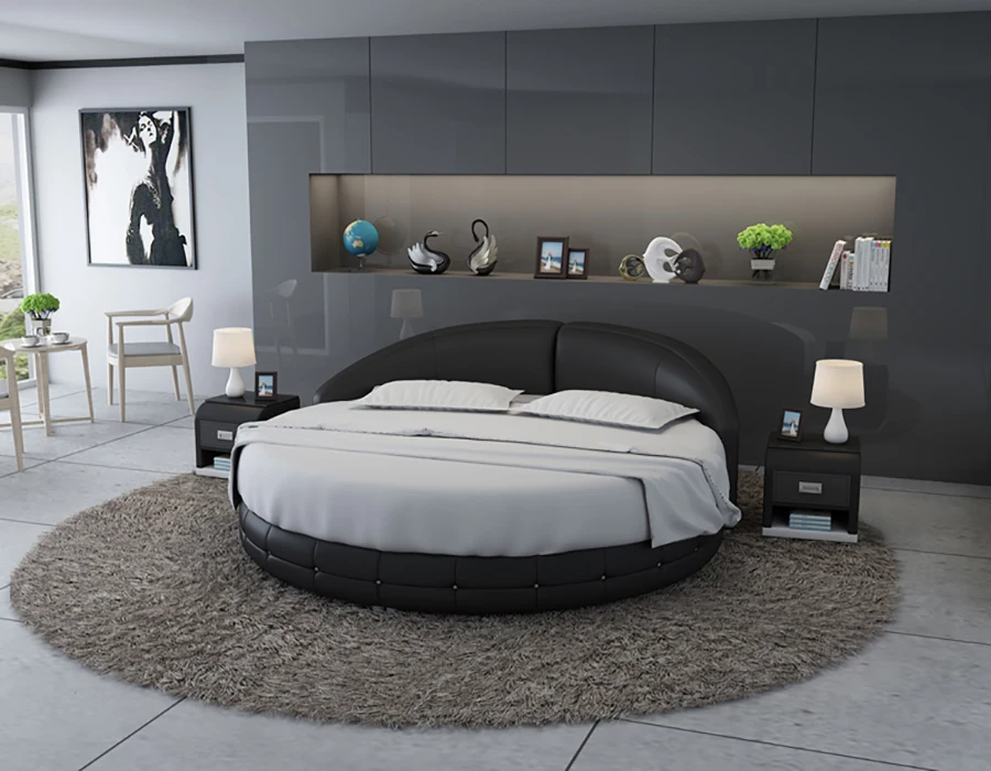 Round Bed Prices Set Leather Sofa Tufted King Size For Adults Rotating