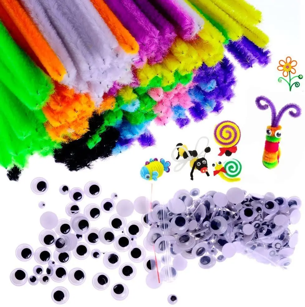 Cheap Pipe Cleaners Chenille Stem Plastic Wiggle Eyes Pompom Craft Pack Set for Children DIY Crafts