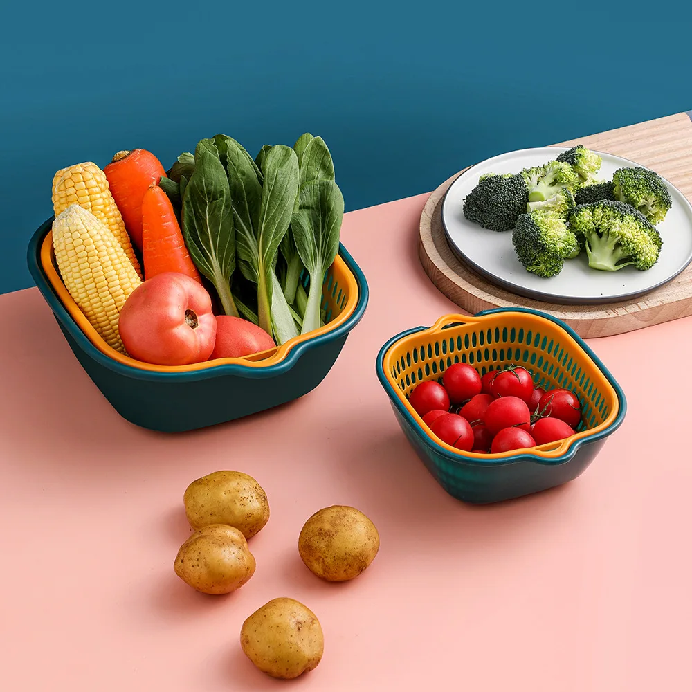 Многофункциональная кухонная сливная корзина из 6 предметов для чистки, слива и хранения фруктов и овощей, удобное размещение, безопасный материал