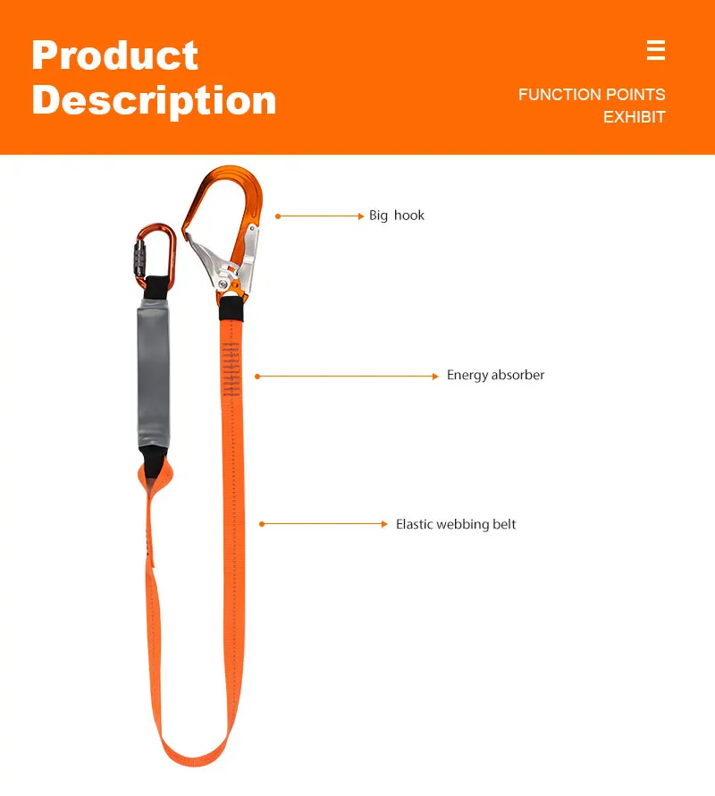 Professional Outdoor Adjustable Safety Line Rope With Energy Absorber Safety Harness Fall Protection Alloy Steel Single Lanyard