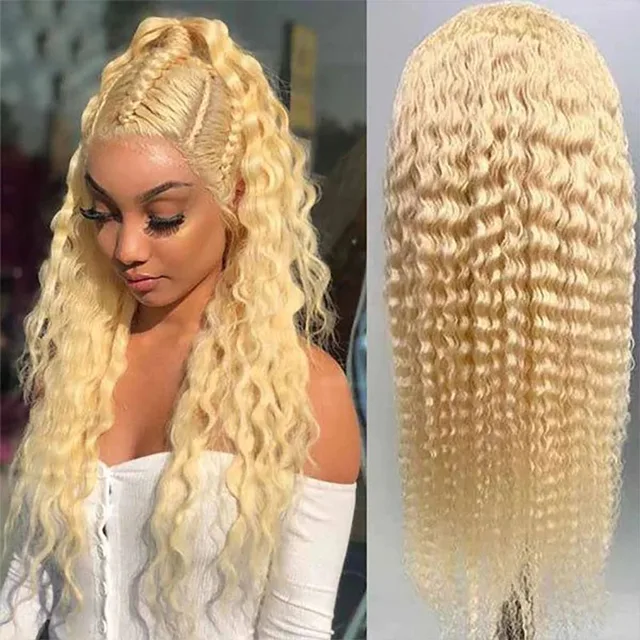 Light Color Transparent Pre-plucked Glueless Blonde 613 Wigs Deep Wave Raw Indian 613 13x6 HD Lace Frontal Wig Raw Human Hair