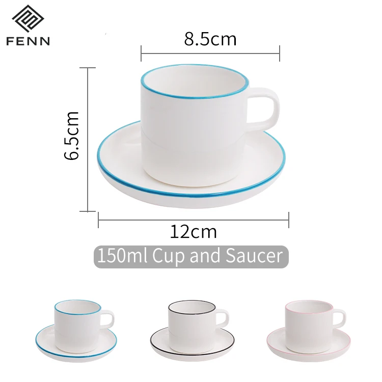 product fenn cafe shop design crockery with saucer 150ml coffee cup ceramic mug with saucer white porcelain for home and gift-56