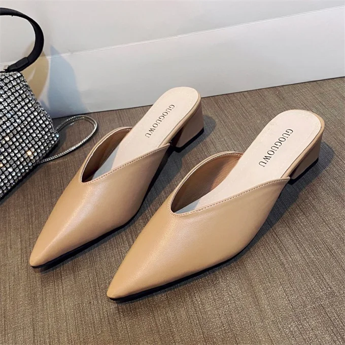 Simple Design Big Size Pointed Toe Sandals for Ladies 2022 Women Heels Mule