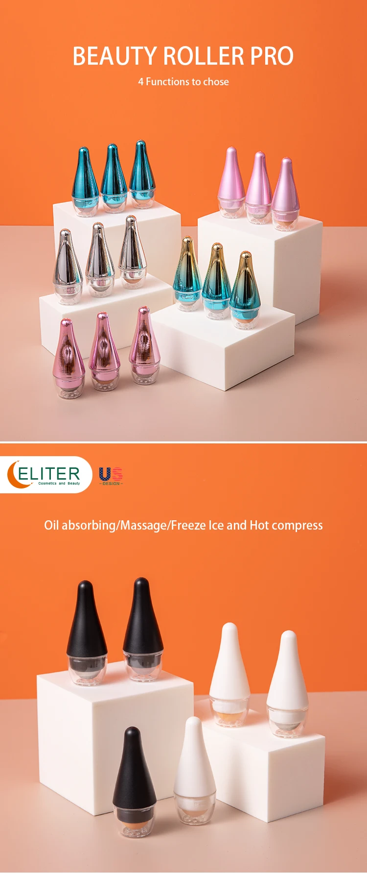 Eliter Hot Sell In Stock Portable 3 In 1 Replaceable Ice Cold Massage Roller Face Oil Absorbing Roller Beauty Roller