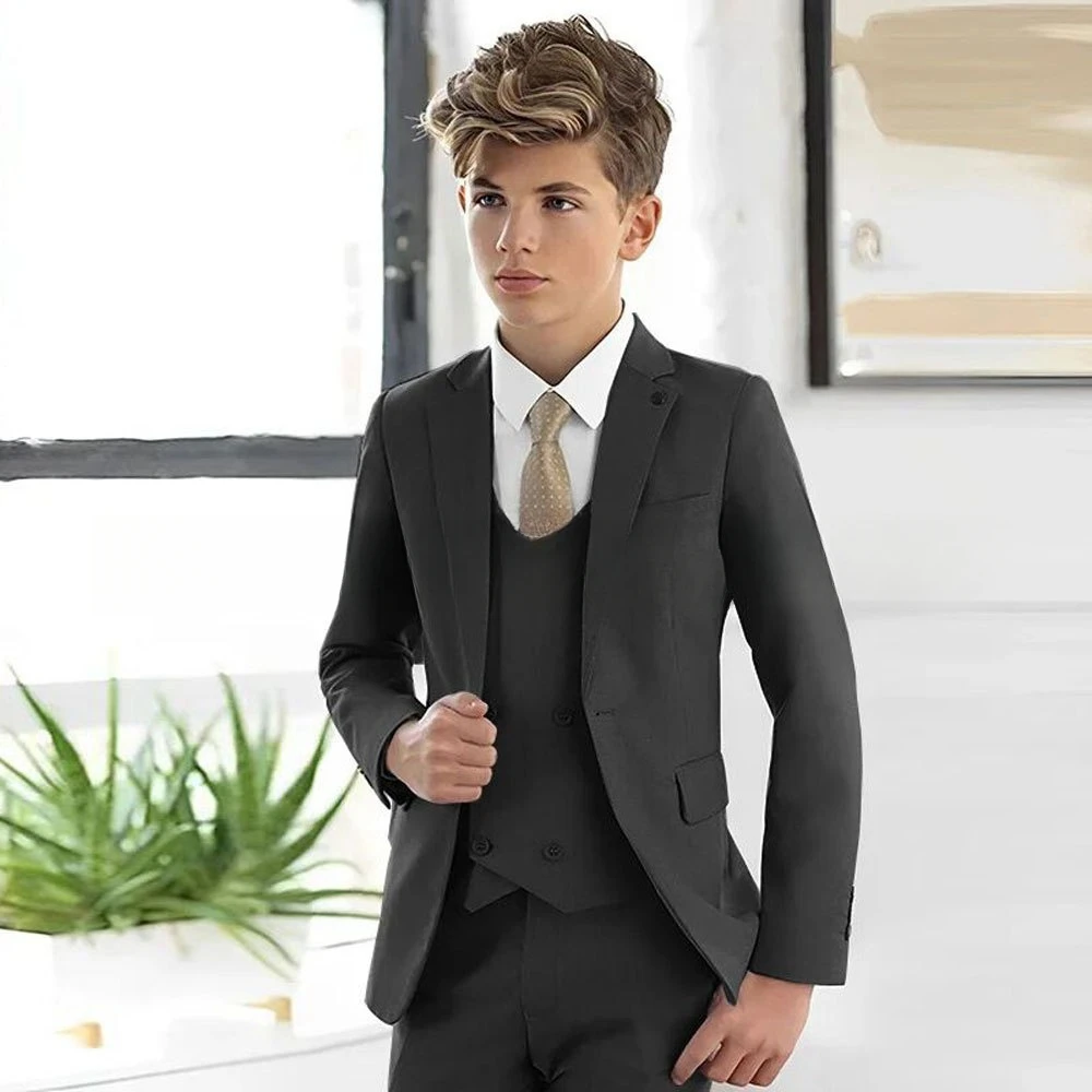 Customized Boys Gentleman Suits 3-14 T Kids Dress Birthday Formal Clothing  Set Kids Boy Wedding Suits Vest Coat Pants 3PCS