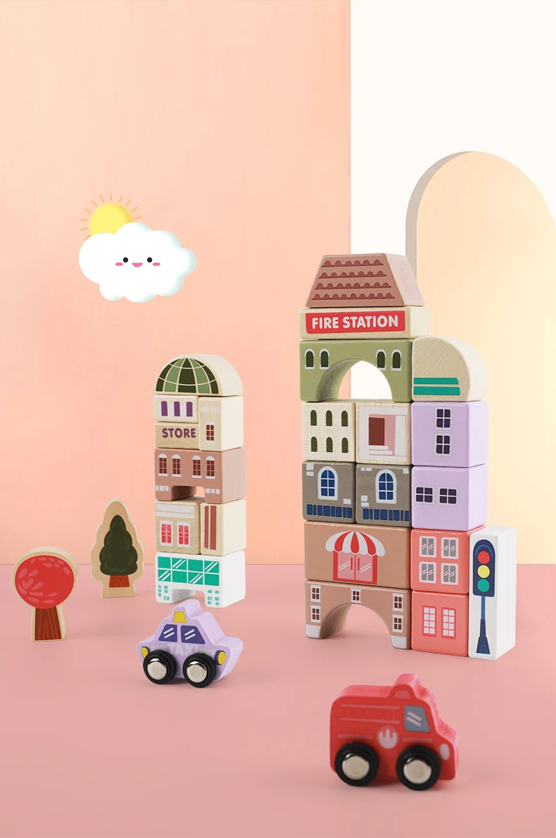 115 Piece Wooden Building Blocks Set for Preschool Learning