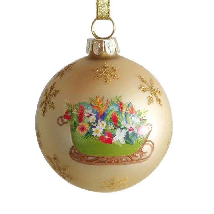 China custom made 80mm hanging decal sticker glass ball Christmas tree ornaments manufacture