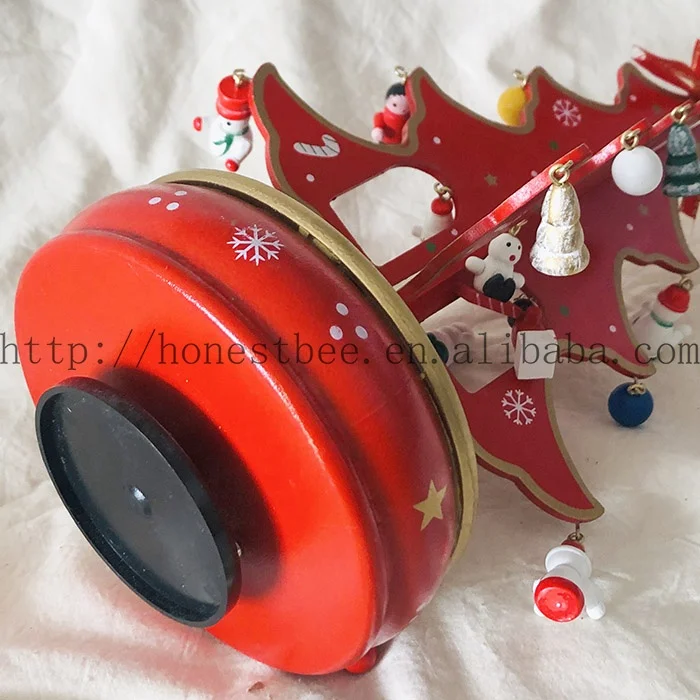 DIY木製オルゴールクリスマスツリーの形の装飾品ジングルベル回転