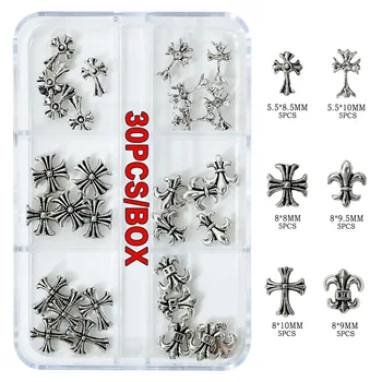 Punk French Style Croheart 3D Nail Art Jewelry Vintage Wear Armor Alloy Diamond Cross Nail Metal Accessories
