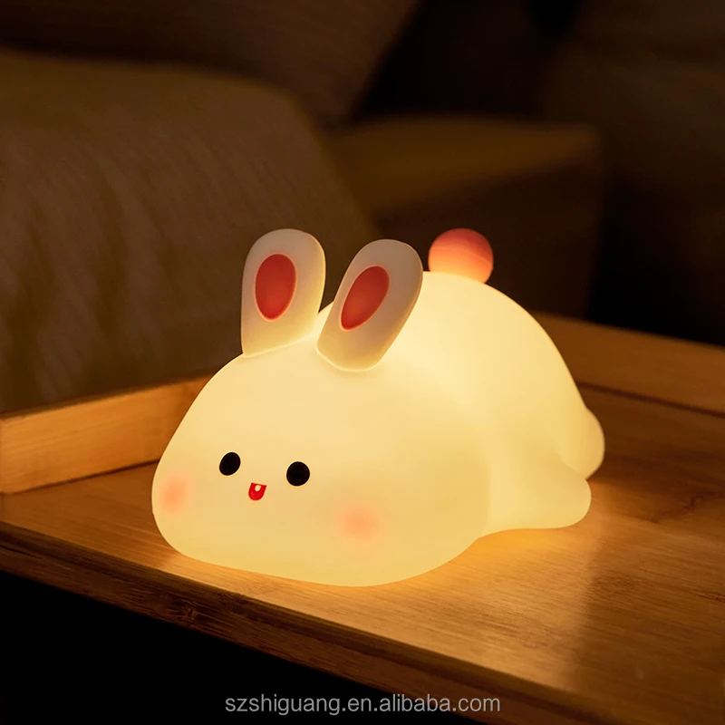 EGOGO Rechargeable LED Soft Touch Silicone Rabbit Bunny Night Light for Kids with Sensor Control and USB Rechargeable