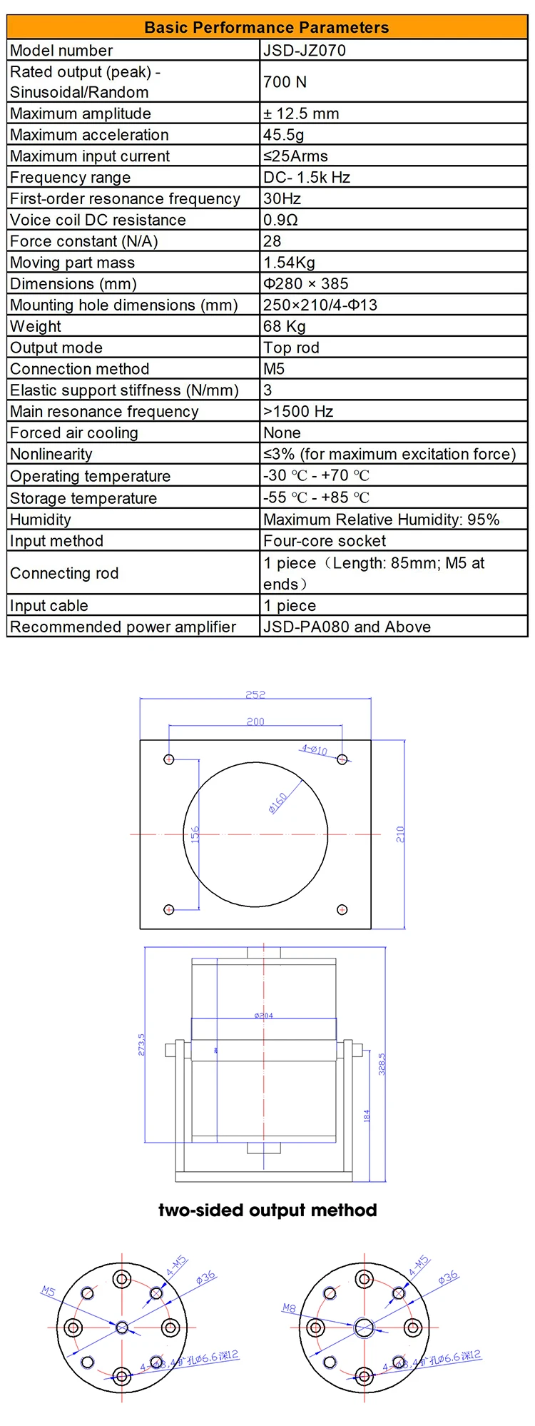 JSD-JZ070 New Model High Output Efficiency 700N Modal Exciter 30Hz M5 Vibration Table manufacture