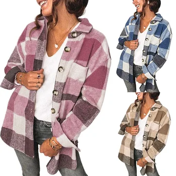 Womens Plus Size Long Sleeve Elbow Patch Plaid Shirt Clothing Custom Top Blouse OEM Customized Fall Tops For Women Blouse