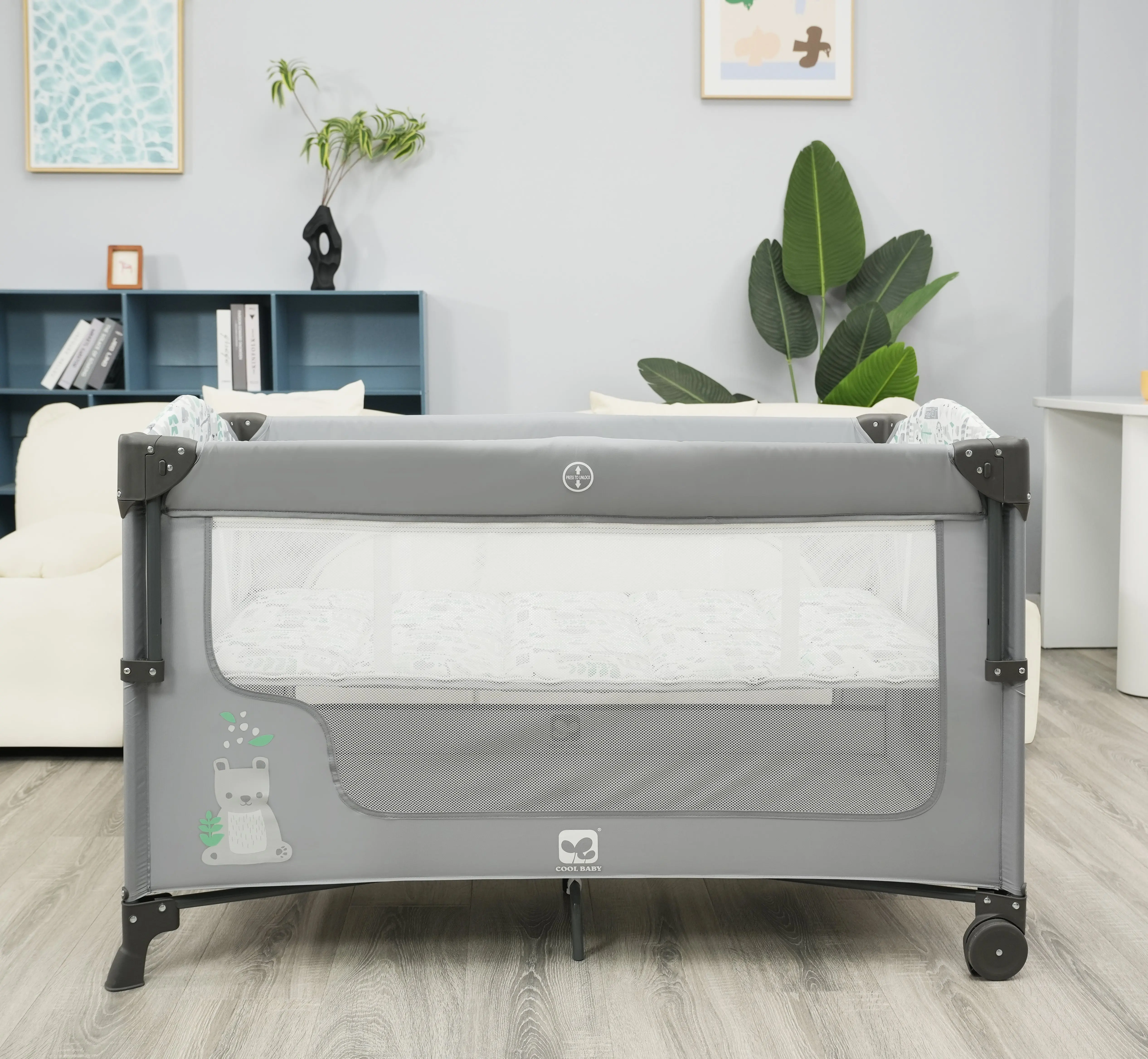 P9062G01 Cool Baby Multifunctional Cute Baby Playpen Portable Baby Playard With Large Entrance Door manufacture