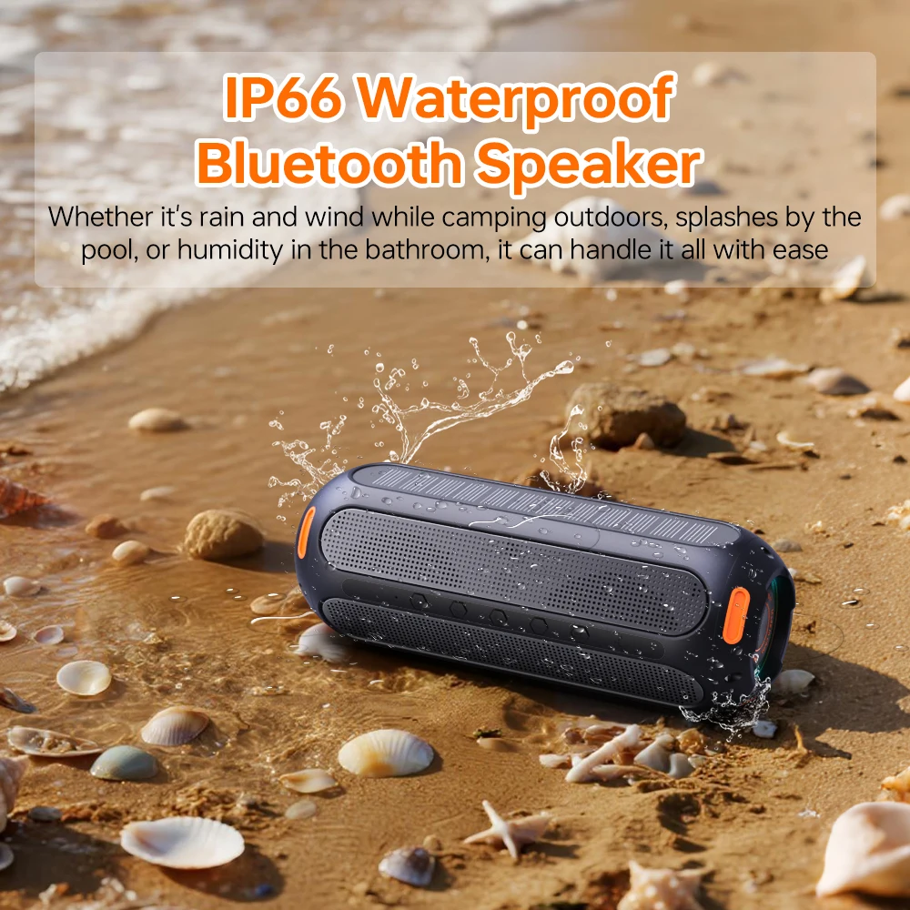 Stereo Pair Outdoor Solar Speaker IP66 Waterproof with Magnetic Base & Wrist Strap for Backpack Cycling Camping Adventures