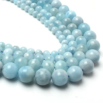 Natural Stone Beads Aquamarines gemstone Round Loose Beads For Jewelry Making Bracelets Needlework DIY Accessories 4-12MM