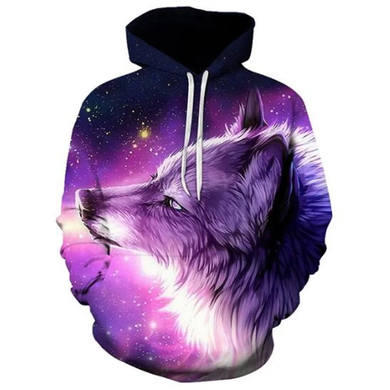 Purple Galaxy Skin Hoodie Ice Fire Wolf Hooded Sweatshirts 3D