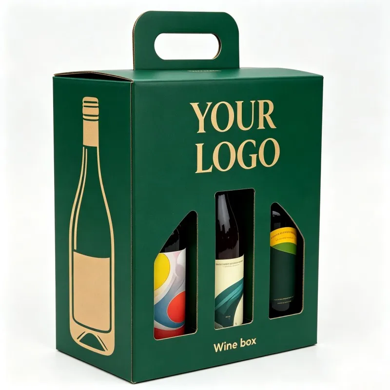 Cutie personalizabilă pentru pahare de vin, reciclabilă, cu fereastră transparentă, pentru 3 pahare, din hârtie kraft, pentru livrare la domiciliu, cutie cadou pentru sticle de bere sau alte băuturi