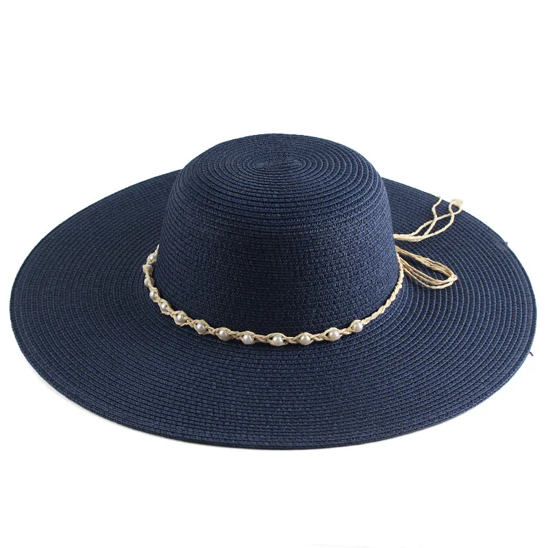 Pearl-Embellished Straw Fedora Hat with Navy Bandana Band Pearls-embellished Straw Fedora Hat • Ruslan Baginskiy Hats  main image 2