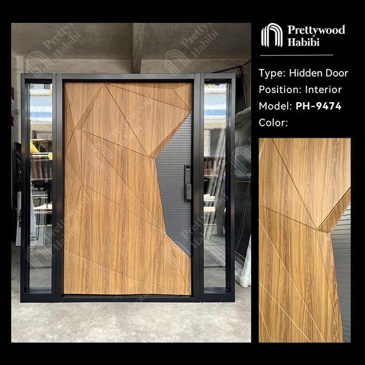 Prettywood Aluminum Security Door 3D Triangle Design Modern Luxury Villa Exterior Main All Weather Front Entry Door manufacture