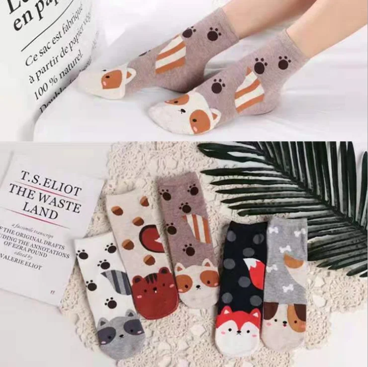 HF Women socks Amazon in tube cat pattern cotton socks casual striped stockings socks