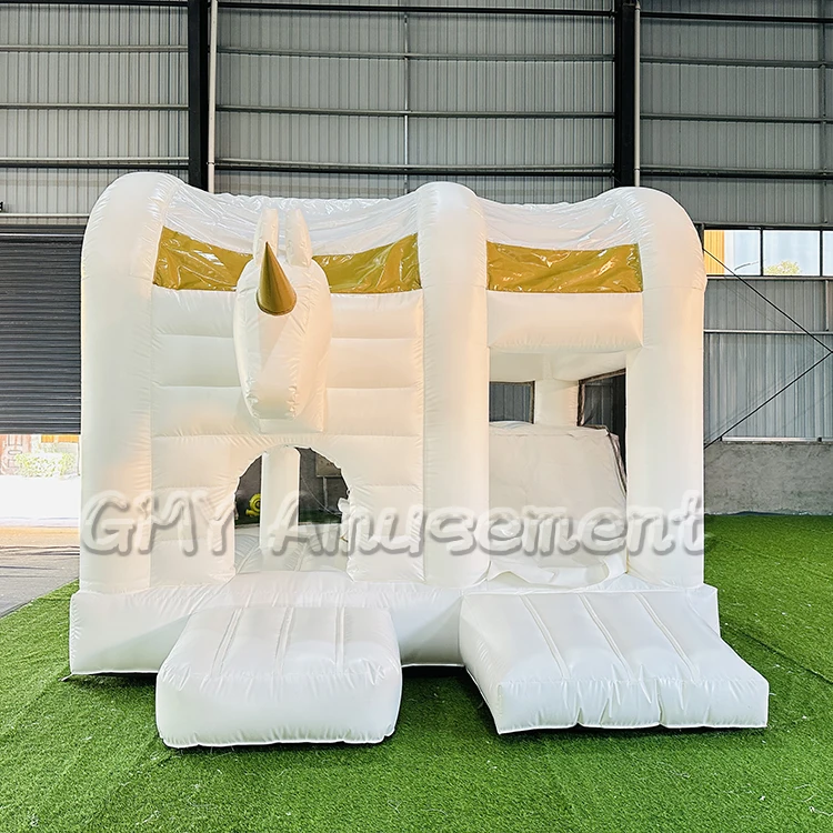 New unicorn white commercial bounce house with slide bouncy castle commercial inflatable bouncer with blower