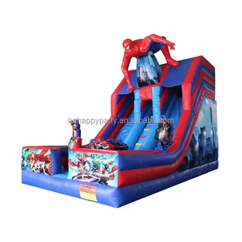 New design spider man commercial inflatable dry slide for kids outdoor jumping bouncy castle slide combo for adults