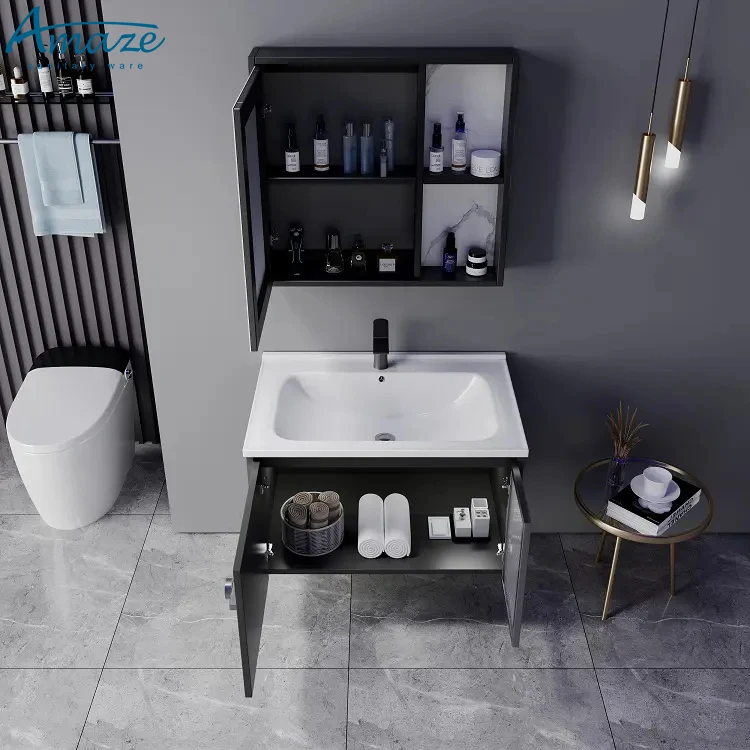 Chaozhou factory high quality modern design wall mounted ceramic basin bathroom vanity cabinet with mirror details