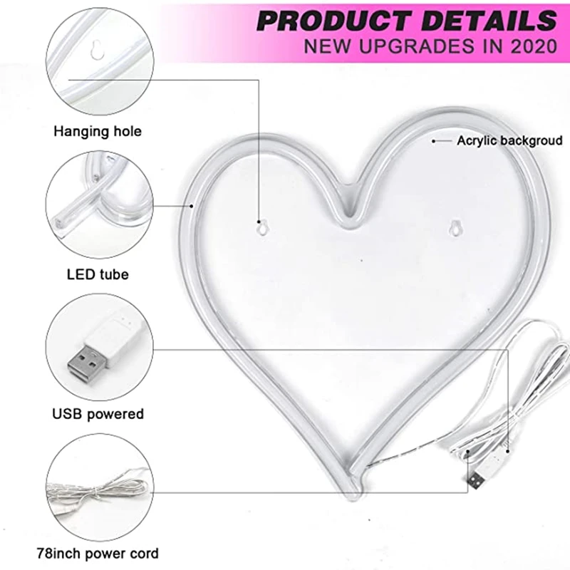SHENPU Heart Shaped Love Neon Sign LED Neon Lights Neon Sign Heart
