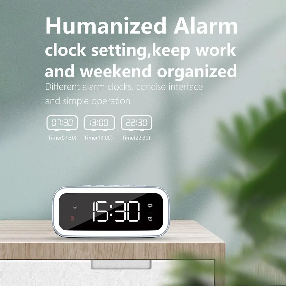 Digital Alarm Clock With 15w Fast Wireless Charger And Usb Charging