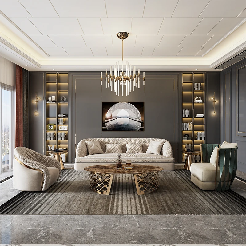 Modern Luxury Couch Living Room Genuine Leather Italian Nubuck Sofa Set ...