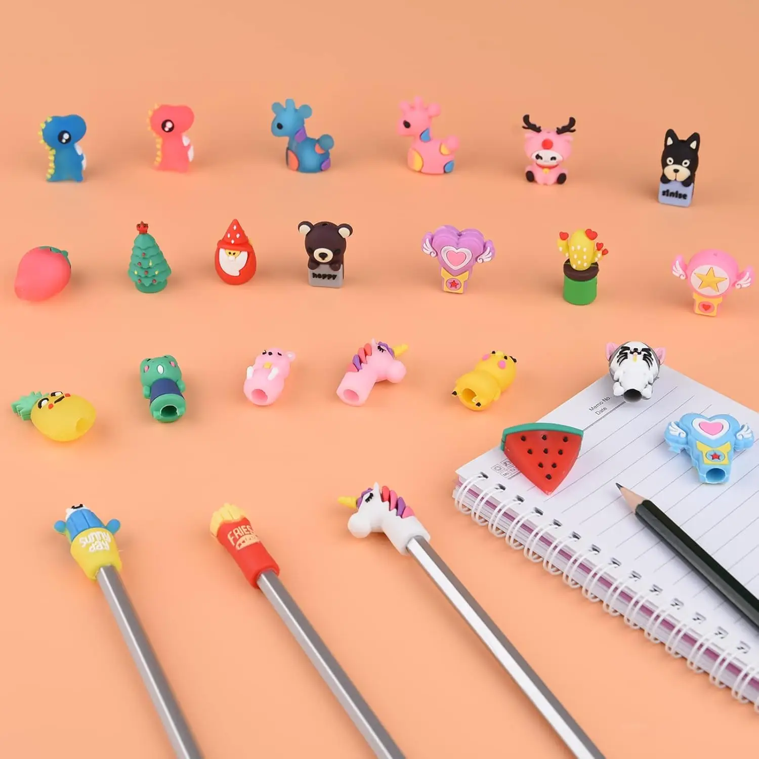 Dihua Custom 3D Cartoon Screen Ballpoint Pen Toppers Hot Selling for Smiley Mop Fruit Pattern Stylus Animal PVC Doll Head Topper