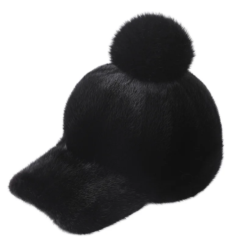Fashion Lady Black Mink Fur Baseball 