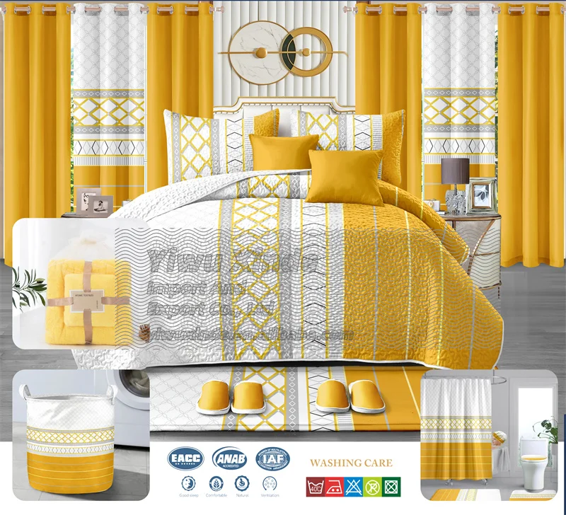American Model Red Color Bedding Set Luxury 24 Pieces Bed Sheet Bedding Set with Curtains king Size 24 Pcs Quilted Bedspread