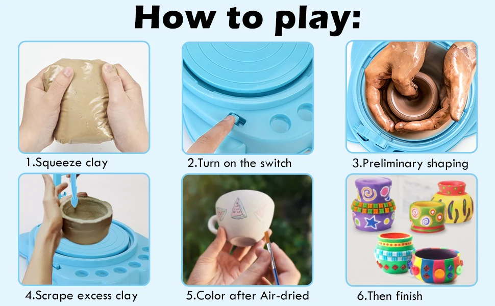 Factory Customized Kids Diy Pottery Wheel Pottery Studio Kit With 2lbs