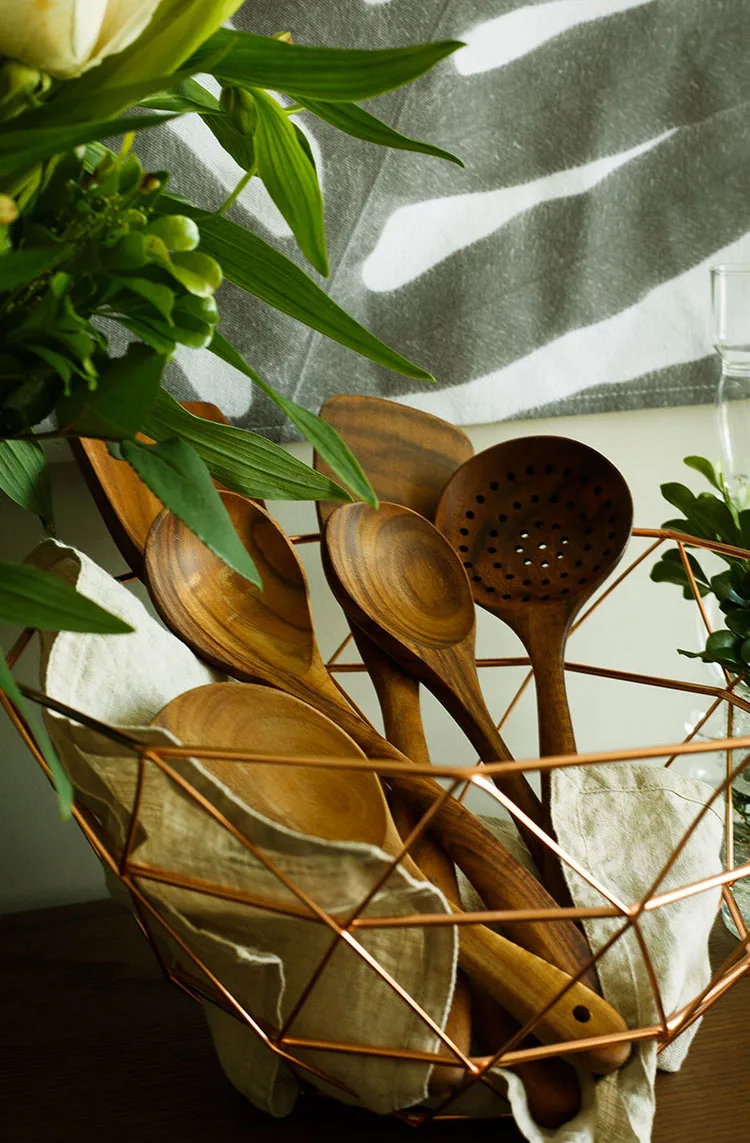 product customized logo wholesale home kitchen utensils set wooden teak wood scraper and spatula cooking tools-8