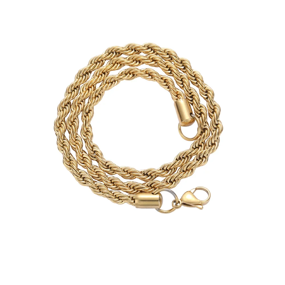 5mm Stainless Steel 18k Gold Plated Rope Chains Twist Chain Gold Chunky