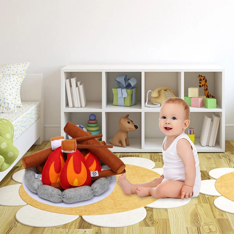 Custom Handmade Felt Baby Educational Toys Kids Pretend Camping Fire Play  Set Felt Campfire Plush Toy
