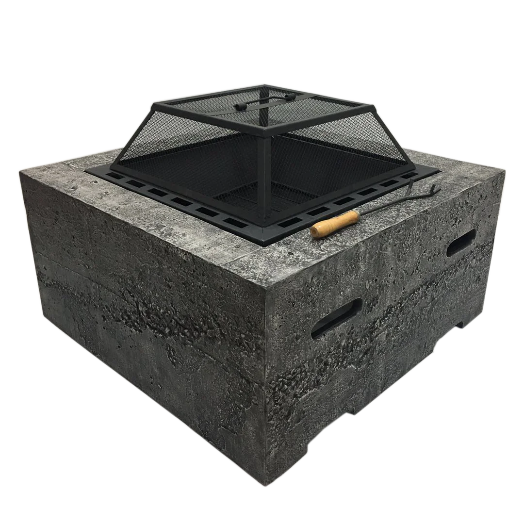 Square Concrete Wood Burning Outdoor Fire Pit Round Garden Firepit Bowl