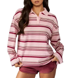 Custom High Quality Oversized  Quick Dry Long Sleeve Button Stripe Pattern Casual  Design Collar for Polo Style