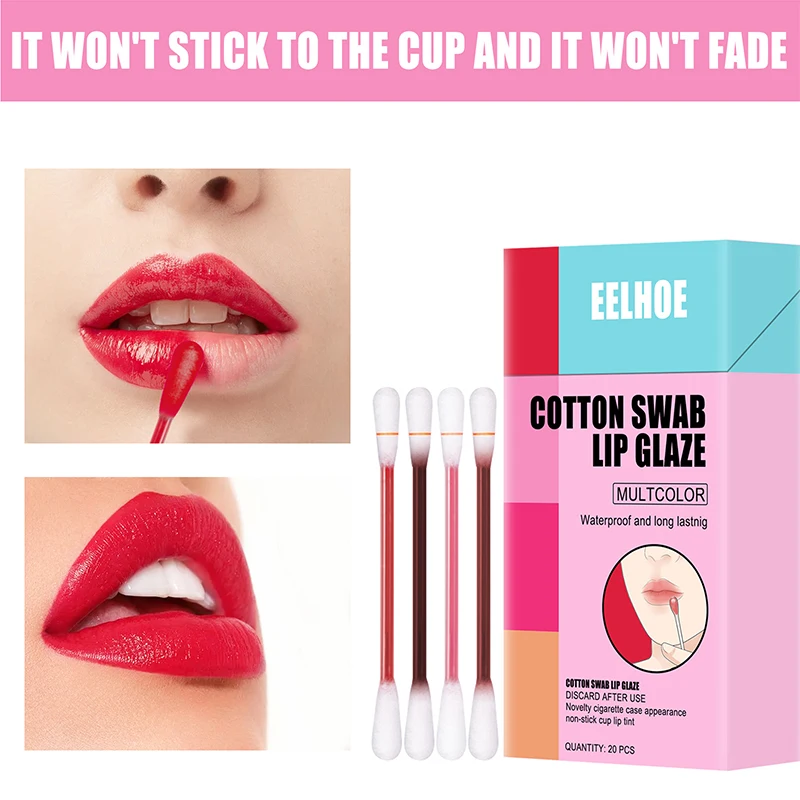 cigarette lip tint 20Pcs Novelty Cigarette Case Lip Tint Waterproof Long Lasting Liquid  Non-Stick Portable Lip Gloss Cotton Swab Tattoo Lipstick