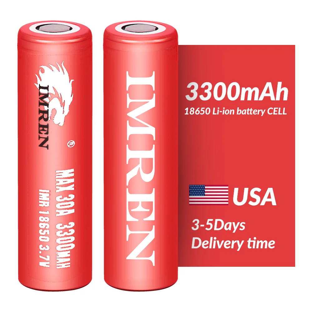 IMREN 18650 battery 3300mah 30A US USA STOCK 3.7v 3.6v lithium li ion cell  rechargeable inr18650 cylindrical ternary akku