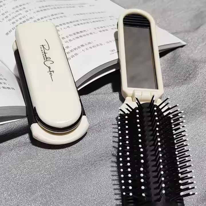Wholesale Custom Mini Foldable Comb Makeup Mirror Cute Cartoon Design Plastic Handle Foldable Hair Brush for Air Cushion Comb