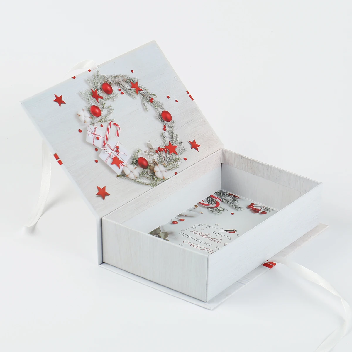 product customized christmas gift paper box printing design customized book shaped flip box with ribbon gift packaging box for present-4