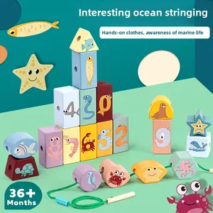 Montessori Inspired Large Particle Wooden Activity Cube Safe Intellectual Rope Building Blocks Toy for Children New Feature