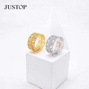 European American Retro Court High-End Fashion Rings Light Luxury Lace Design Real Gold Plating Women's Bracelet Trendy