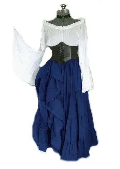 BAIGE Halloween Female Medieval Dress Cosplay Costume Girls Gothic Vintage Victorian Carnival Long Sleeve Pleated Skinny Dress